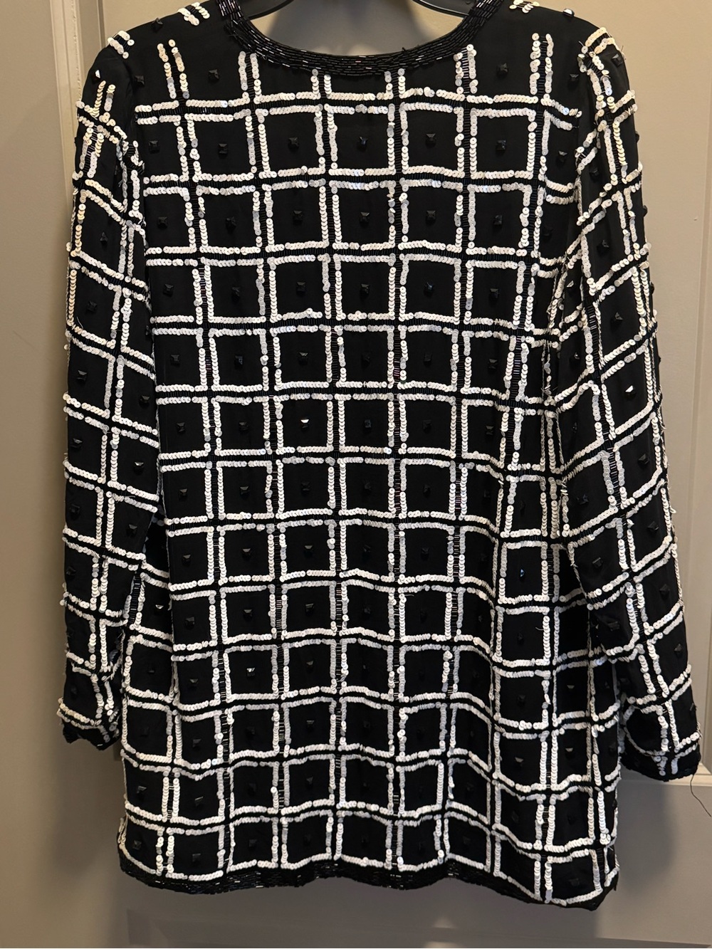 Vintage Niteline Black & White Silk Sequin Beaded Jacket | Art Deco | Size M